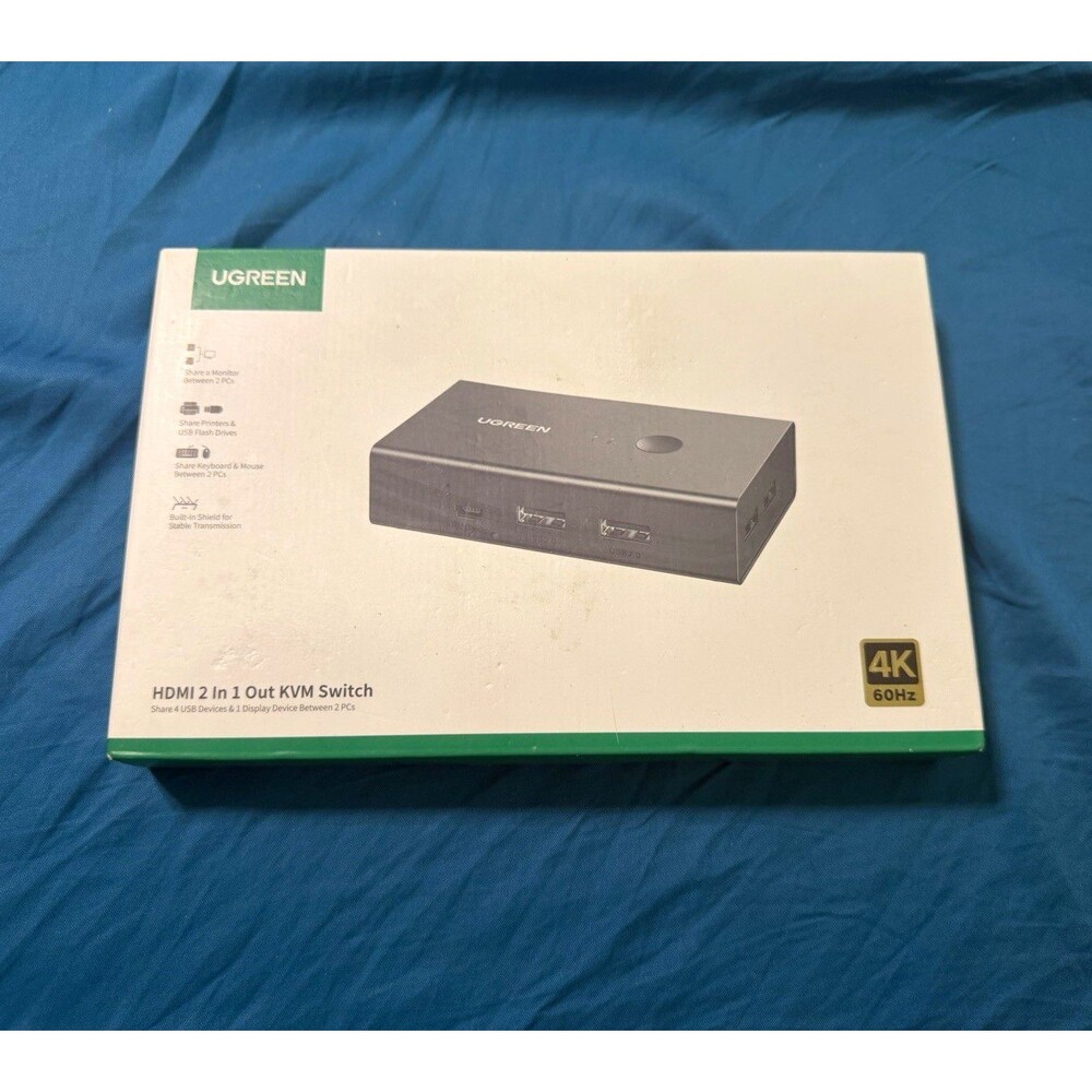 UGREEN HDMI KVM Switch Box 2 In 1 Out 4K 60Hz USB 2.0 1.5m 5V Black